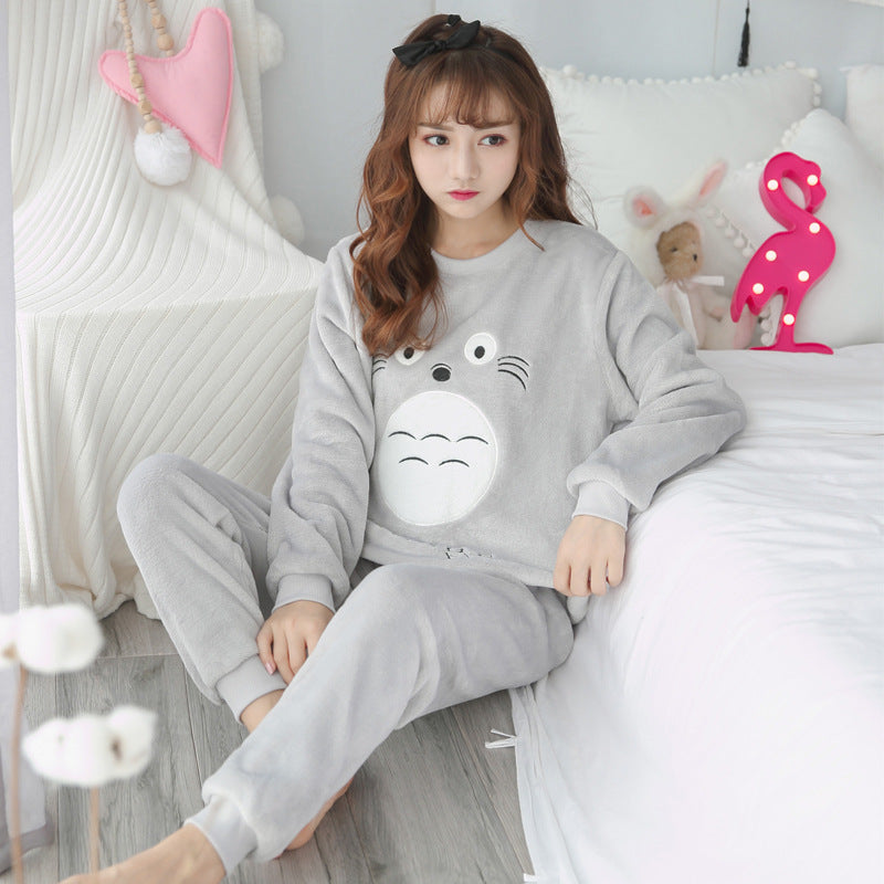 Plush Flannel Pajama Set with Whimsical Graphic Print