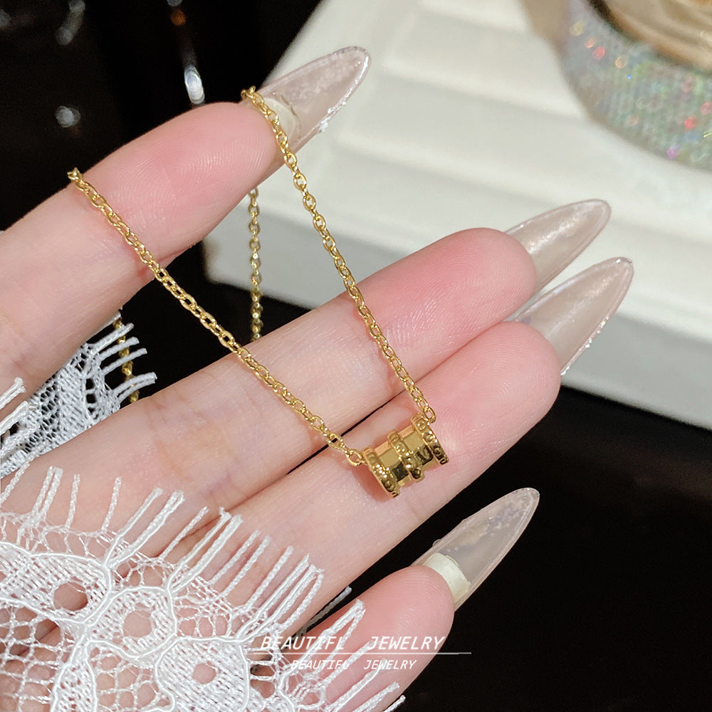 Titanium Steel Zircon Necklace with Geometric Pendant