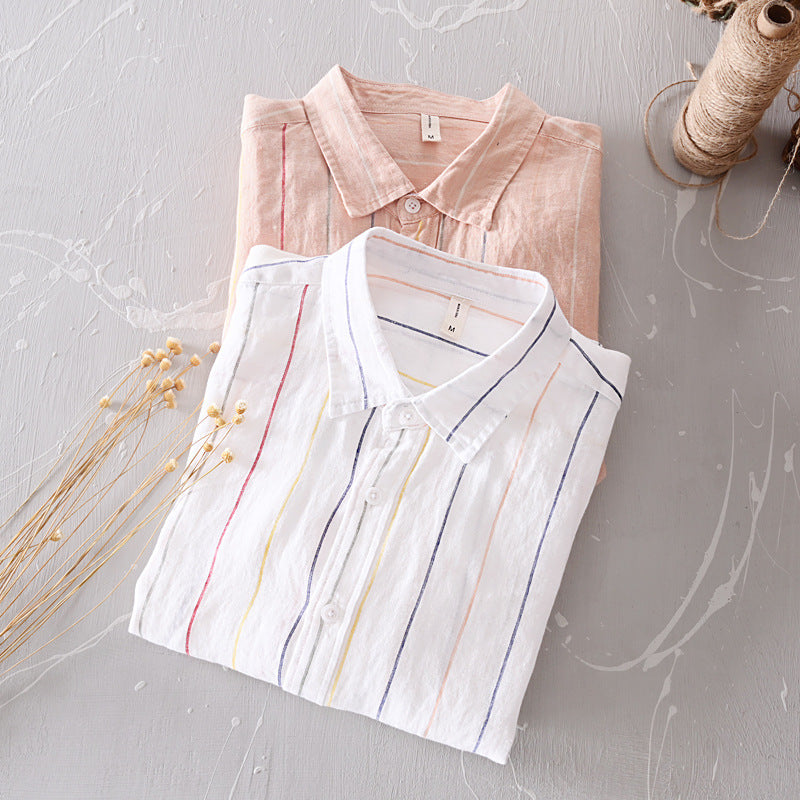 Men's Pure Linen Striped Long Sleeve Shirt
