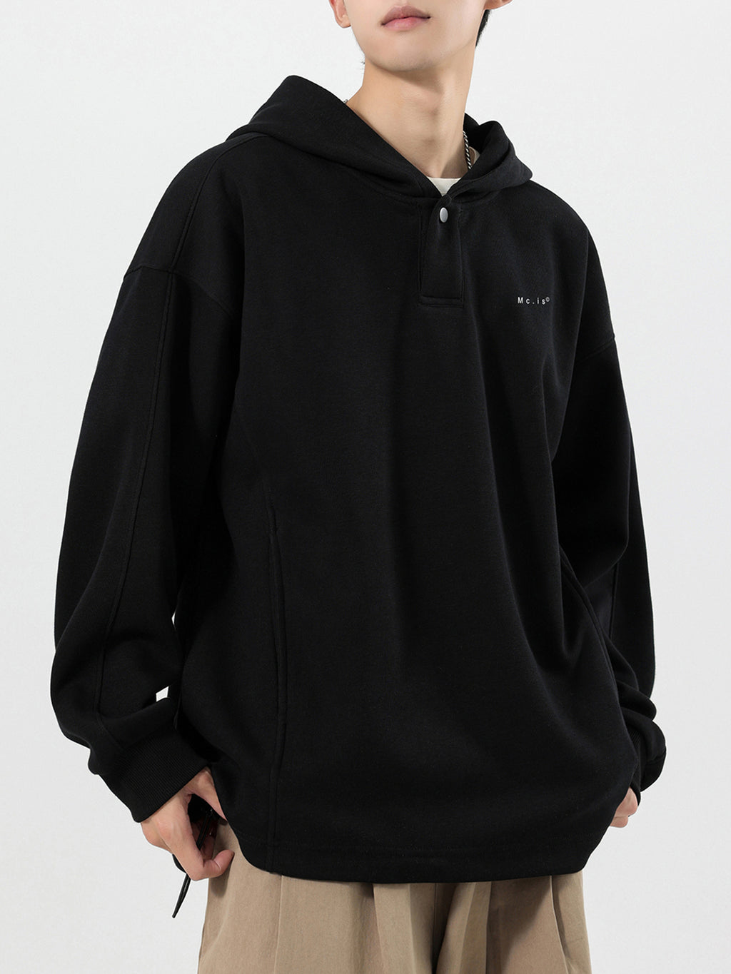 Men's Deconstructed Hoodie Drawstring Hem Letter Print Pullover Sweatshirt