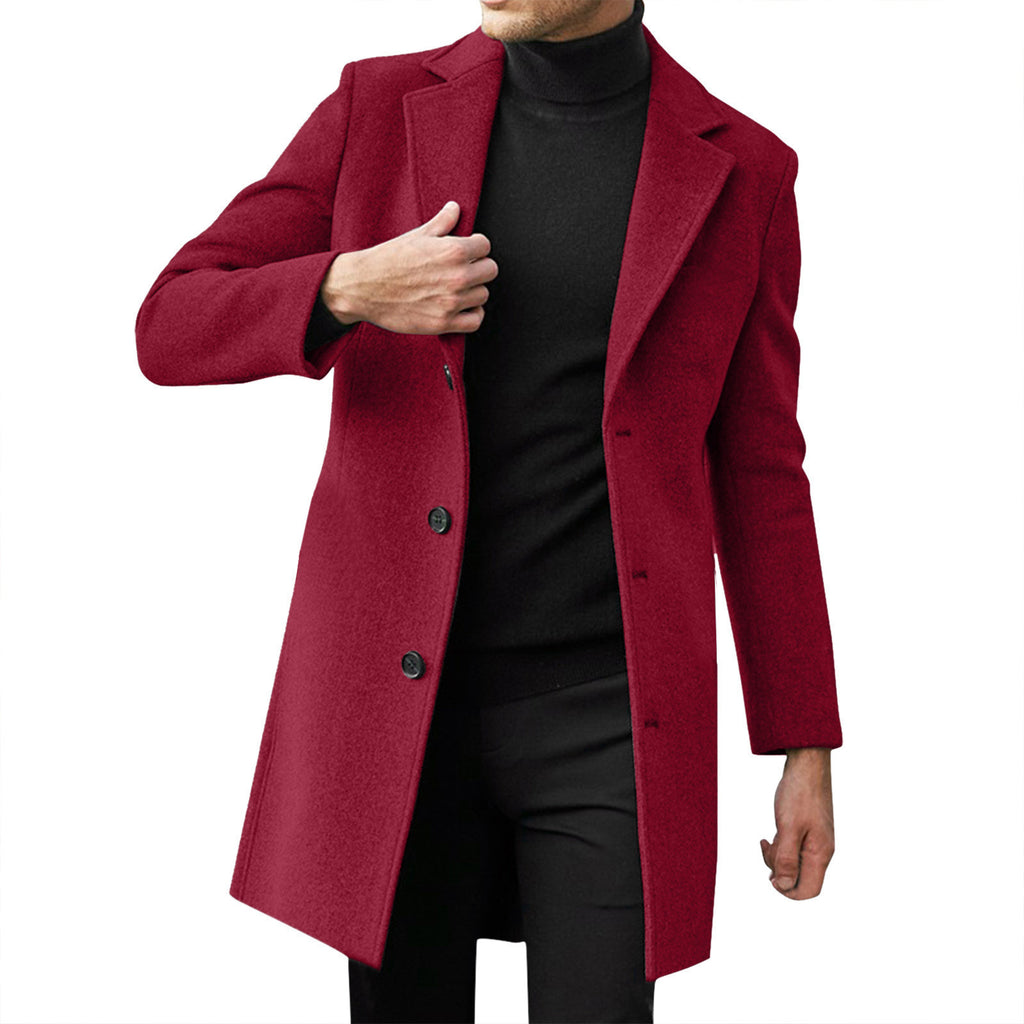 Mens British Style Mid-Length Wool Blend Coat
