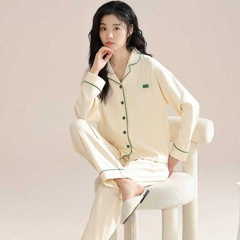 Womens Cotton Cardigan Pajama Long Sleeve Two-Piece Loungewear