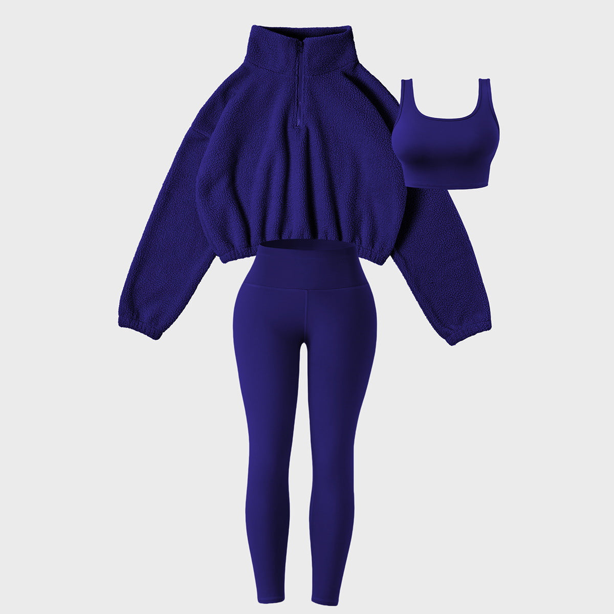 Plush Sport Three-Piece Set: Fleece Quarter-Zip and Active Leggings