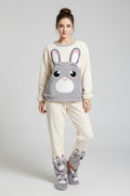 Plush Flannel Pajama Set with Whimsical Graphic Print