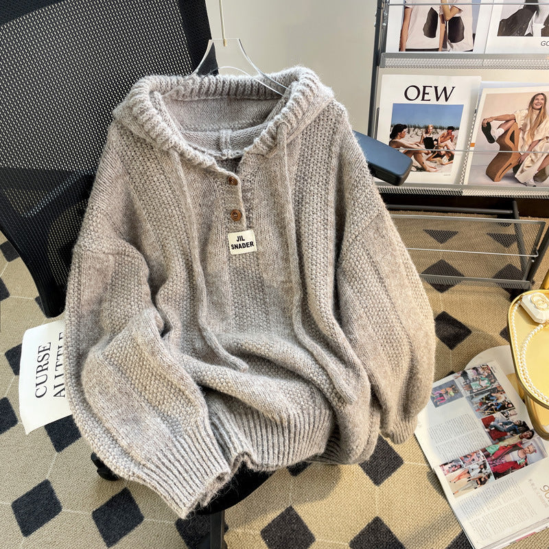 Loose Hooded Knit Sweater