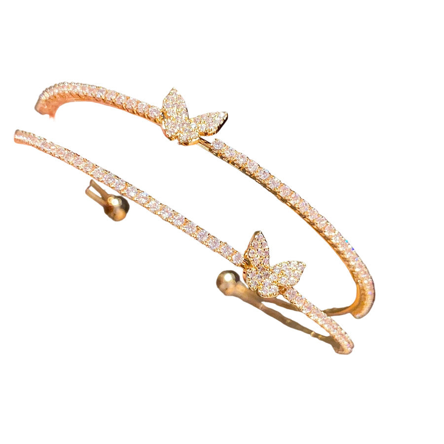 Zircon Butterfly Double Layer Open Bracelet