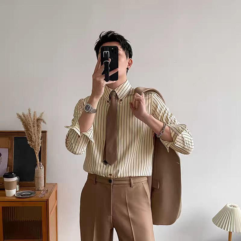 Teem Anti-Wrinkle Men's Slim Fit Shirt with Vertical Stripes