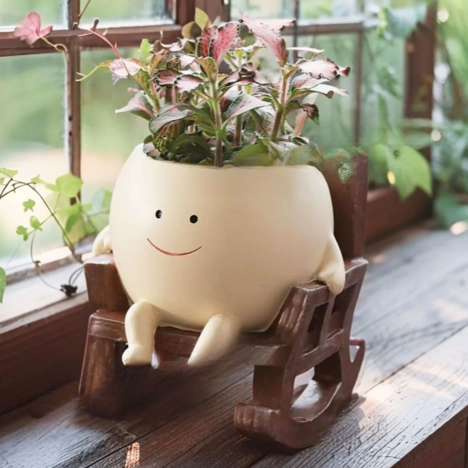 Creative Smiley Face Rocking Chair Flower Pot