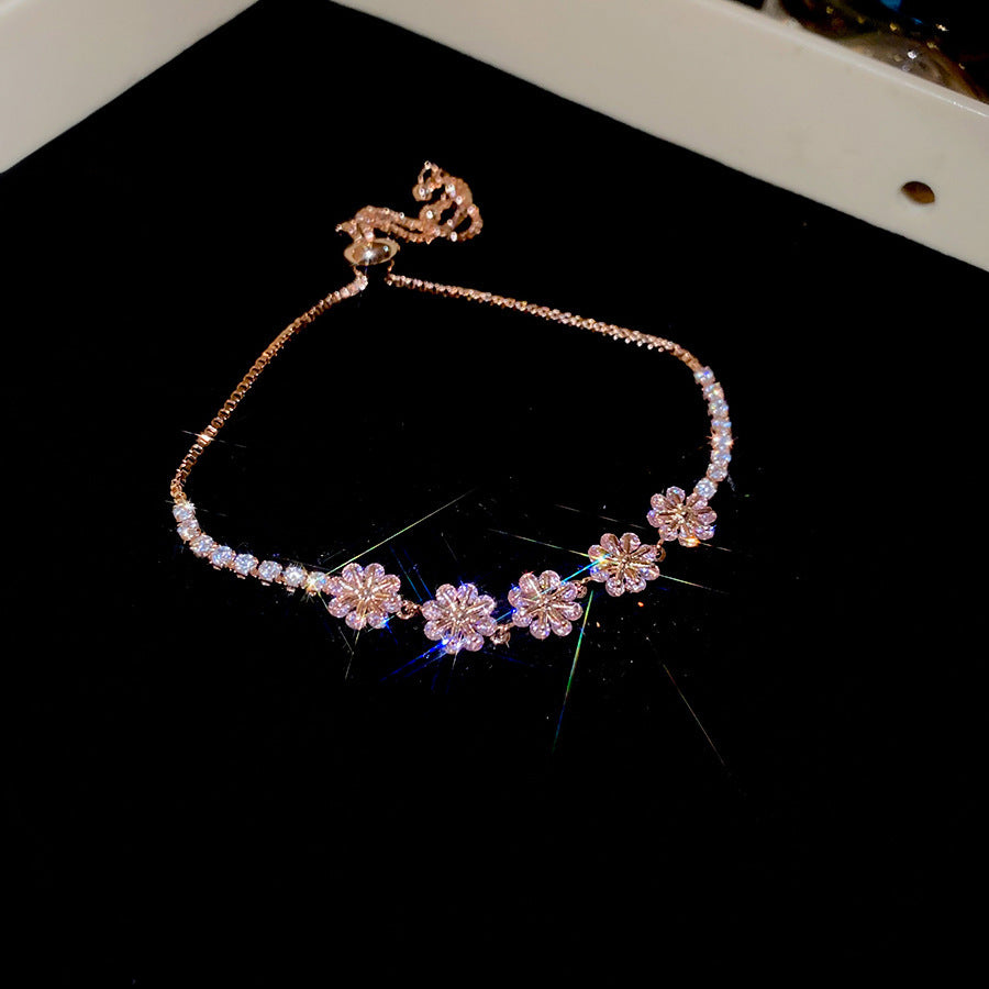 French Style Pink Zircon Flower Bracelet