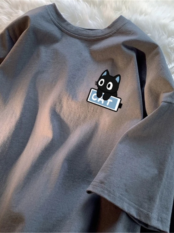 Uni-Sex Heavyweight Cotton T-Shirt with Cute Cat Design