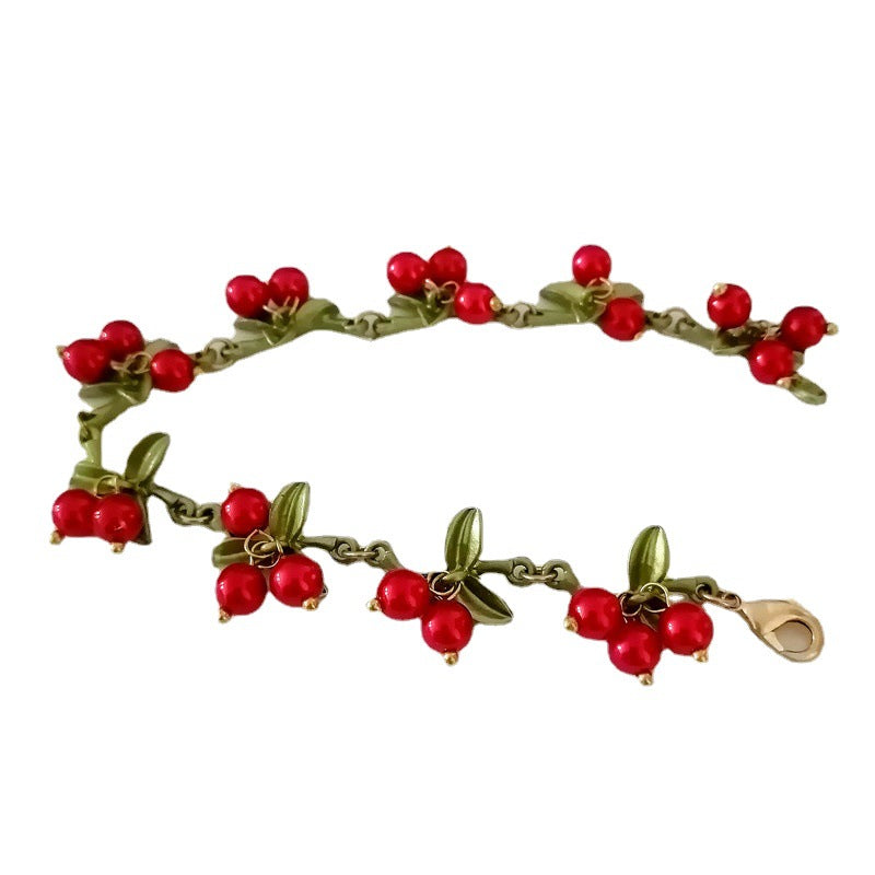 Vintage Floral Pearl Bracelet with Berry Accents
