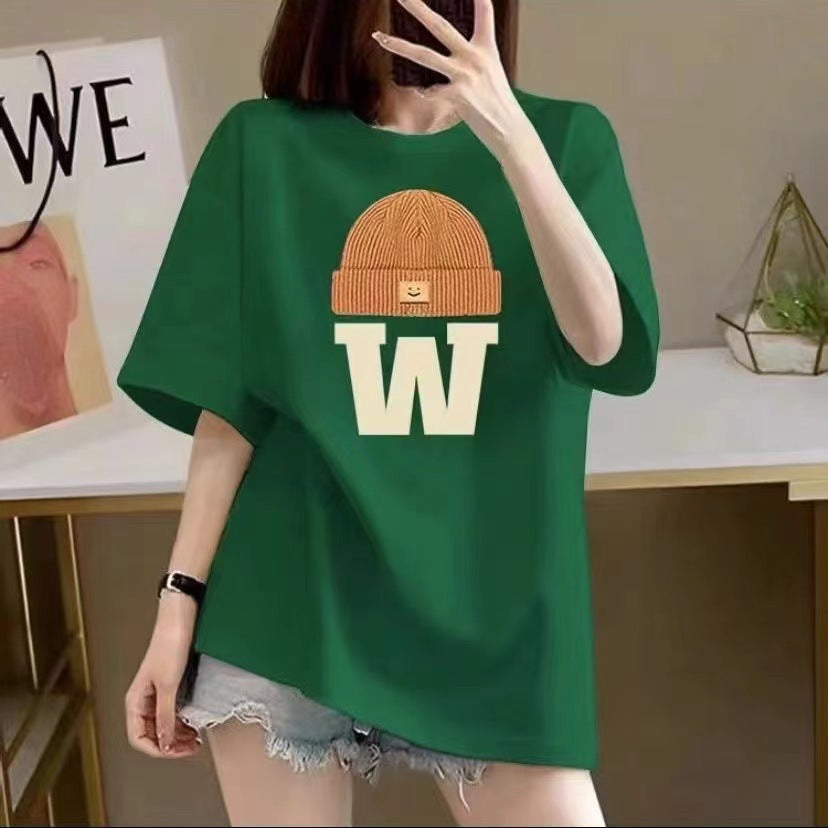 Cotton Right Shoulder Short-Sleeved T-shirt