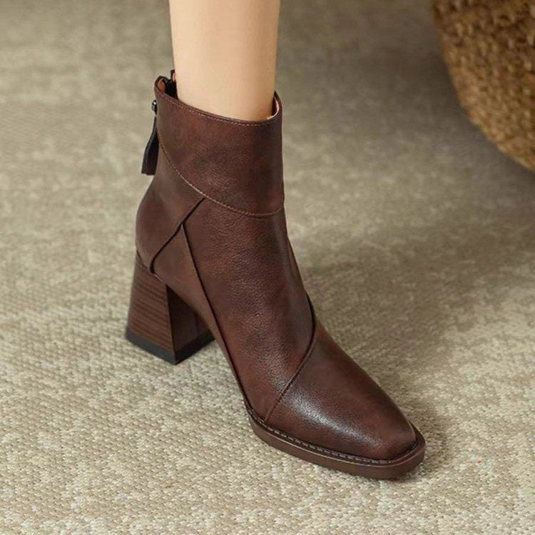 Women Square Toe Chunky Heel Fashion Boots
