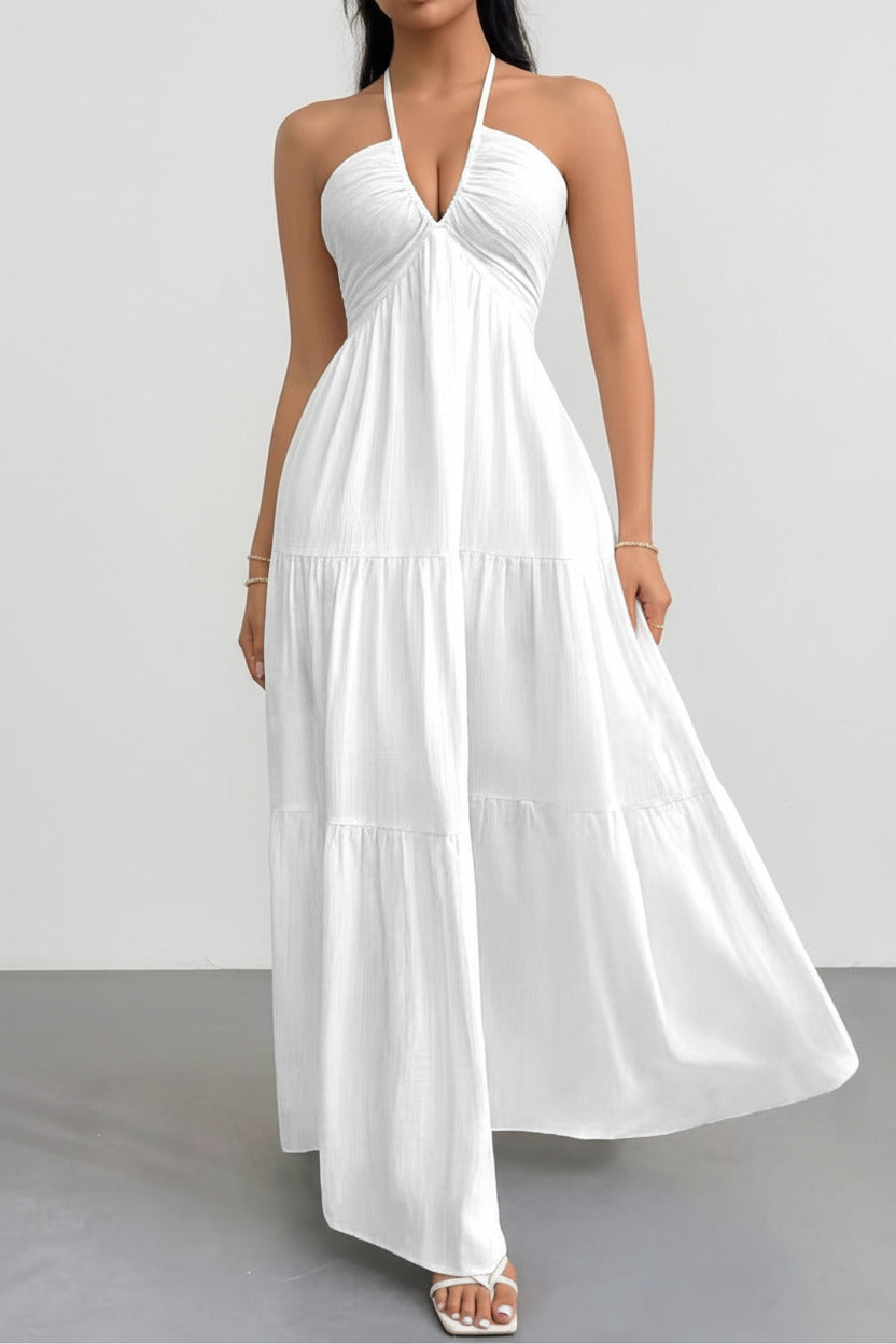 Bohemian Deep V-Neck Sleeveless Long Dress with Belt