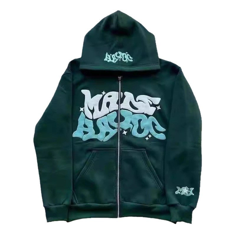 Zip Front Graphic Print Hoodie