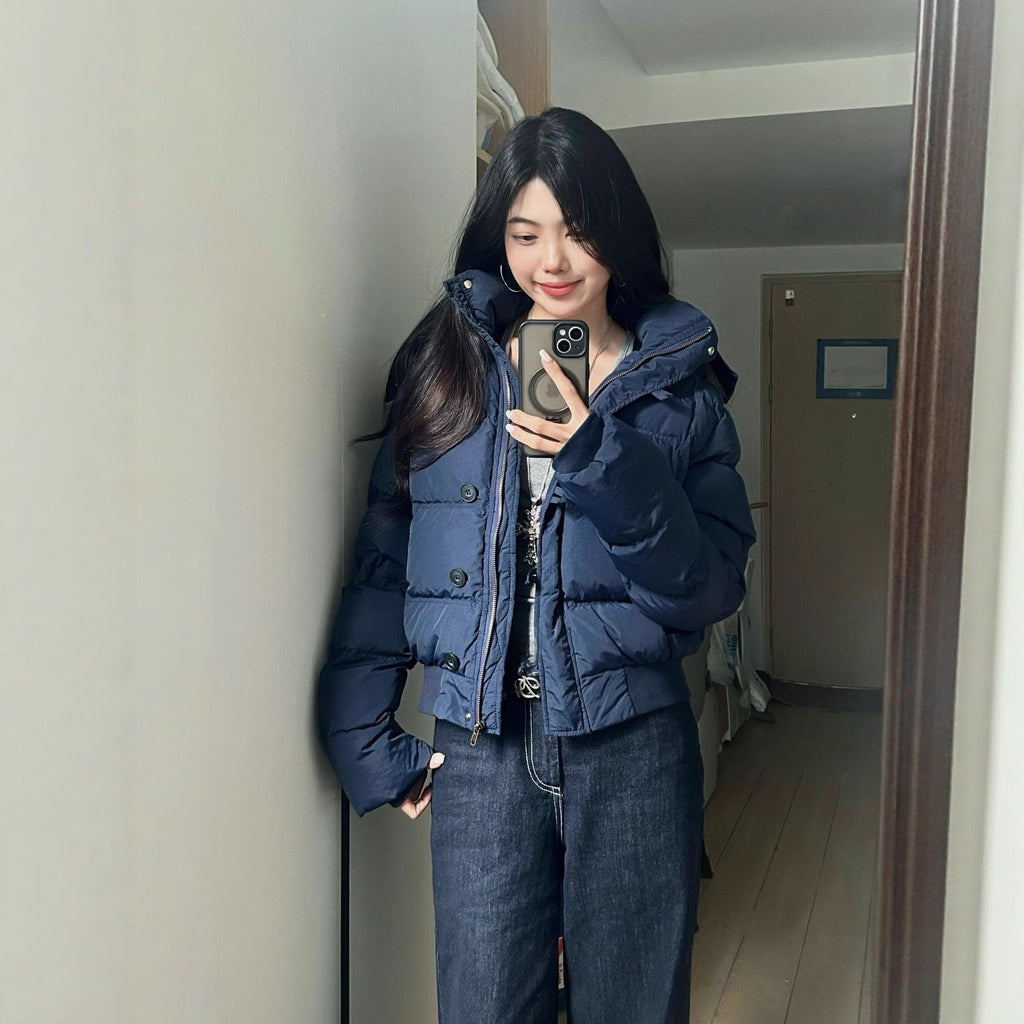 Retro long fur-lined hooded down jacket with down insulation