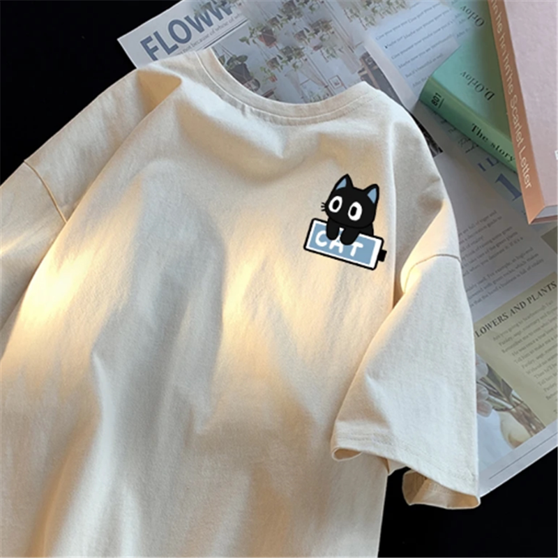 Uni-Sex Heavyweight Cotton T-Shirt with Cute Cat Design