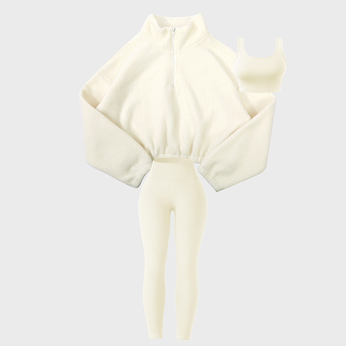 Plush Sport Three-Piece Set: Fleece Quarter-Zip and Active Leggings