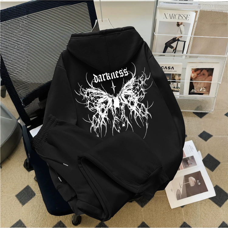 Gothic Print Hooded Sweatshirt