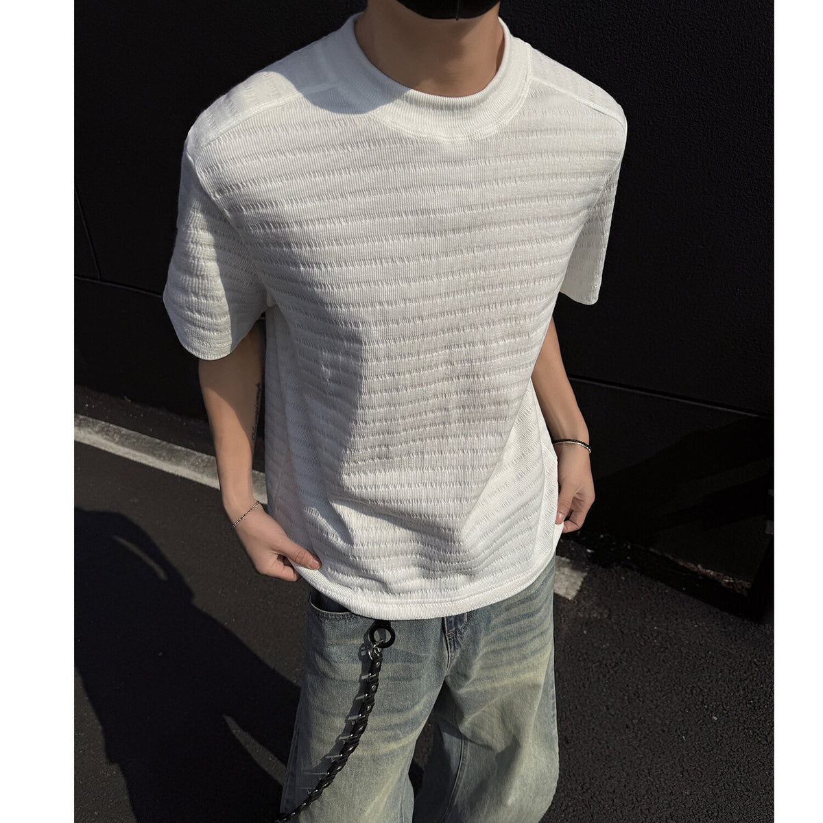 Mens Basic Jacquard Cotton T-Shirt - Slim Fit, Breathable Cotton Blend