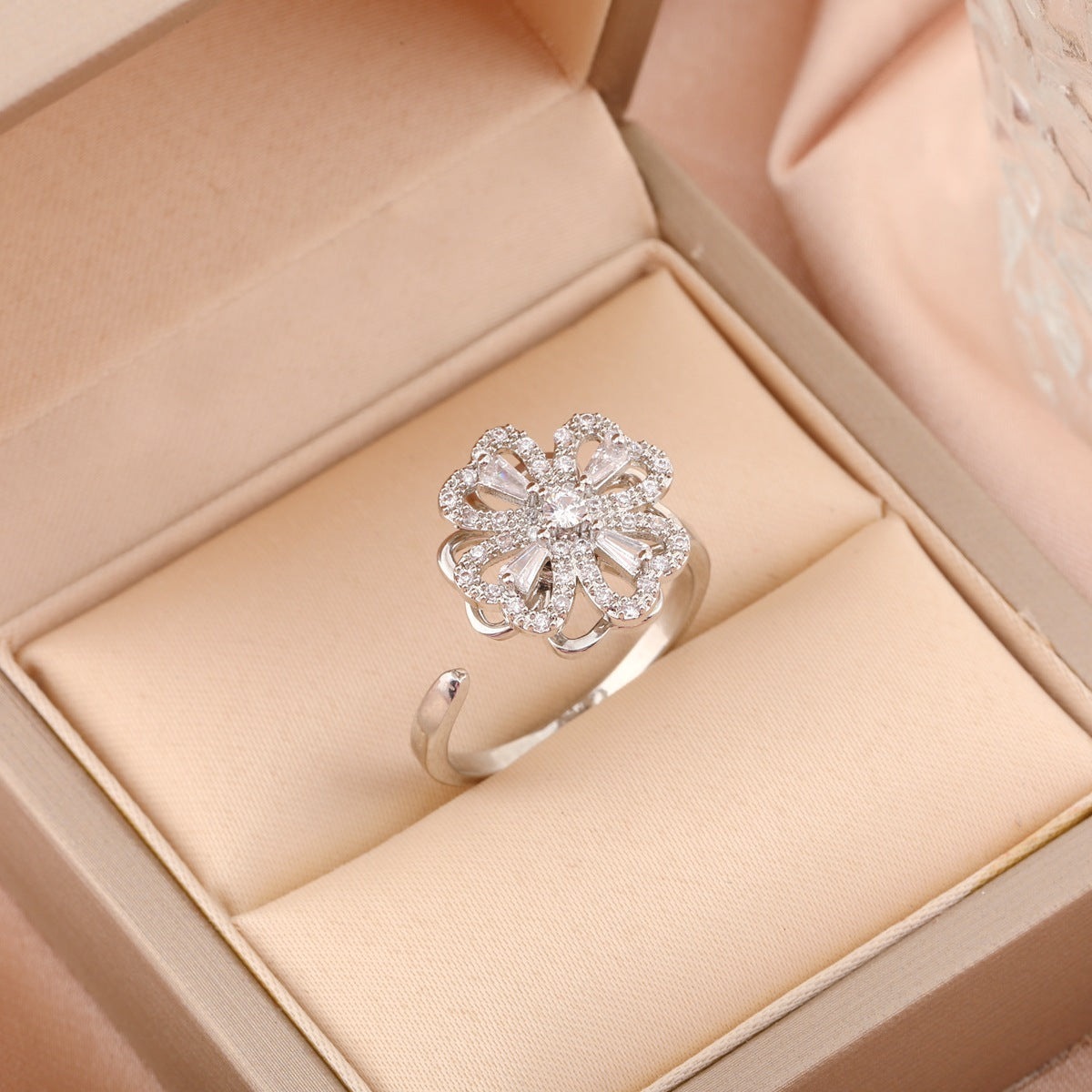 Adjustable Spinning Zircon Copper Ring