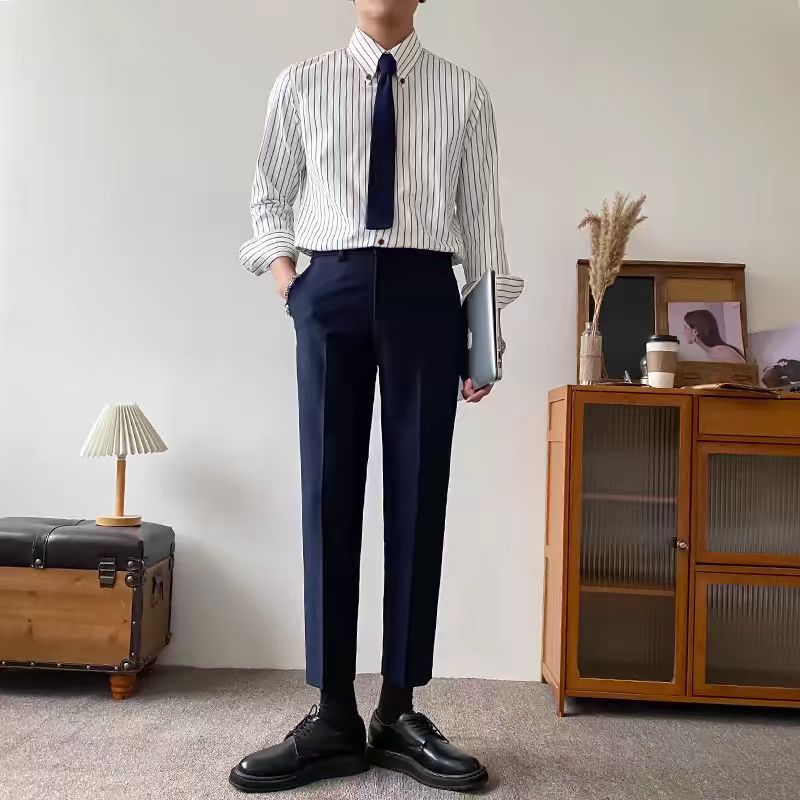 Teem Anti-Wrinkle Men's Slim Fit Shirt with Vertical Stripes