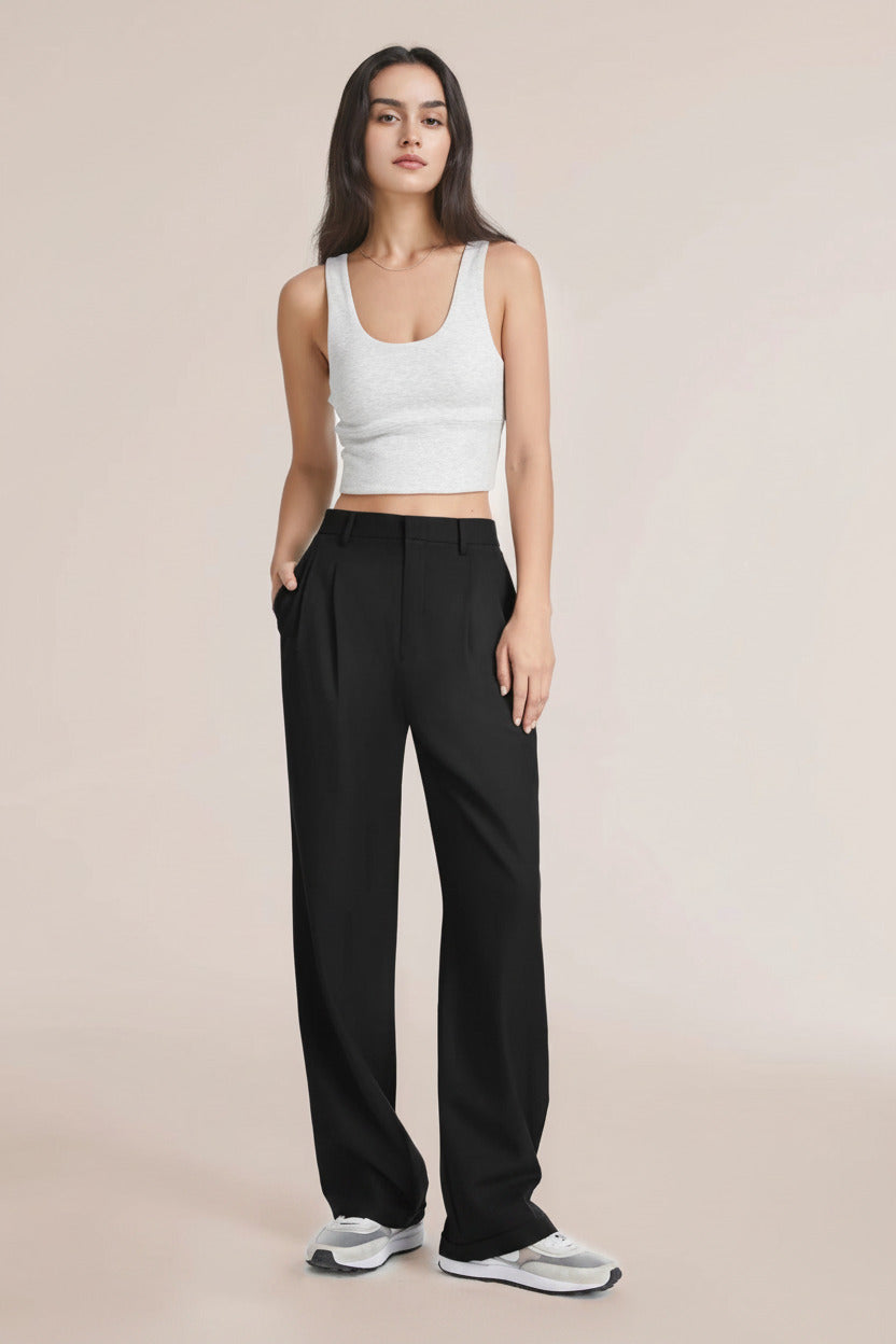 Womens High Waist Wide Leg Trousers