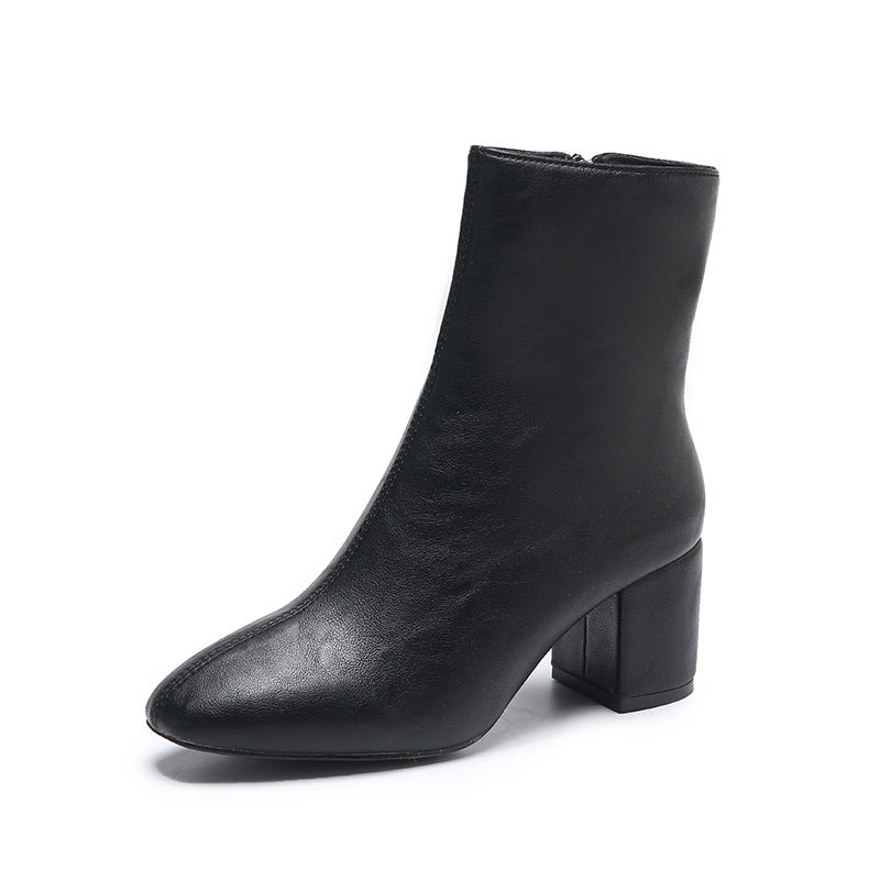 Pointed Toe Women Boots Side Zipper Chunky Heel