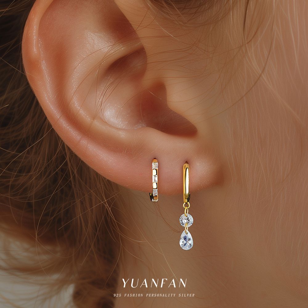 Sterling Silver Diamond Studded Drop Earrings