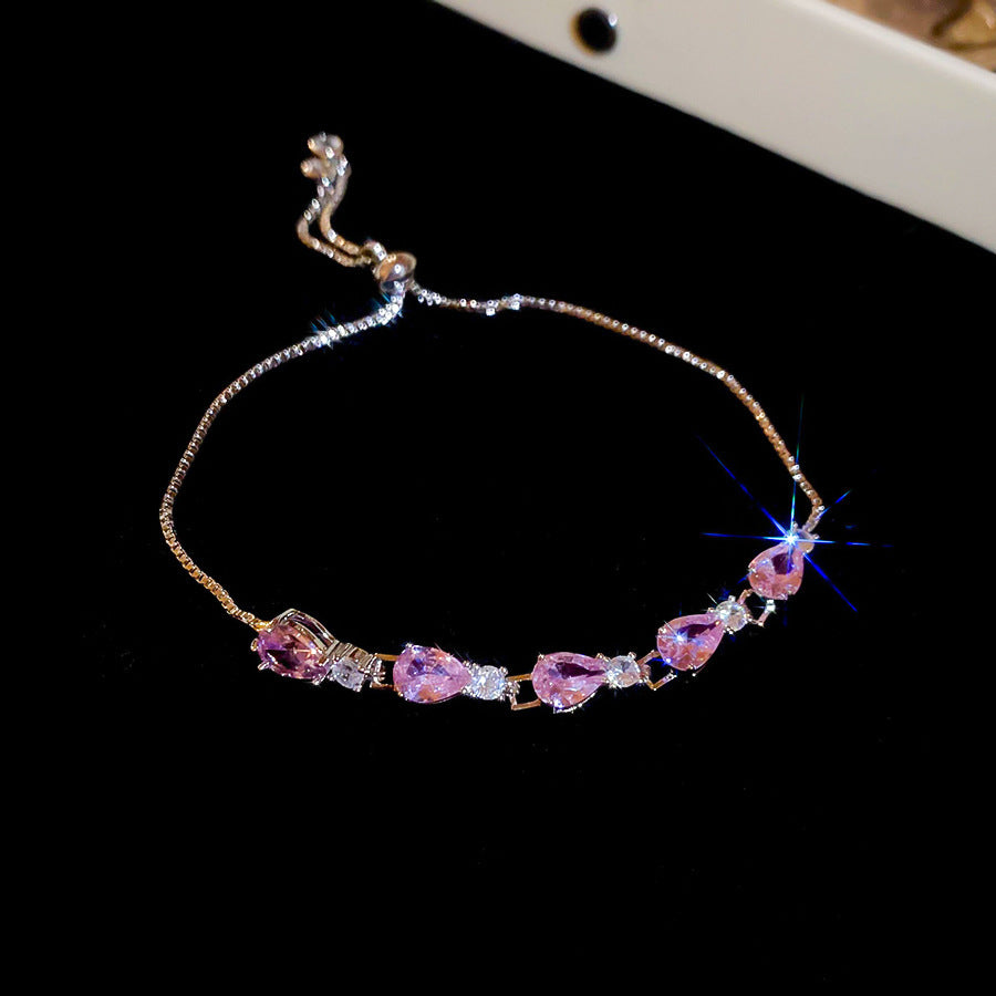 French Style Pink Zircon Flower Bracelet