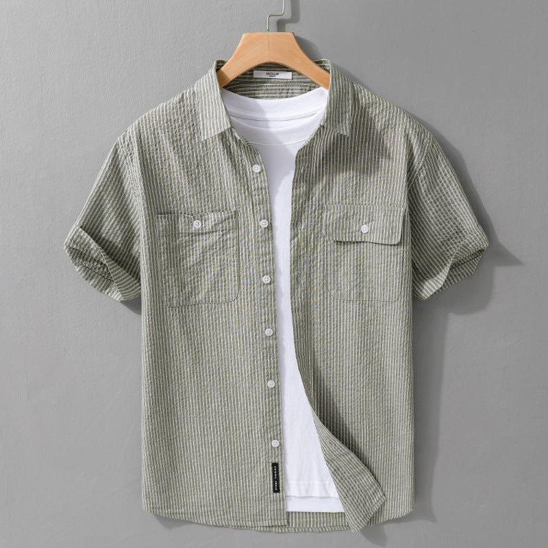Mens Short Sleeve Casual Shirt in Cotton Blend - White, Green, Blue