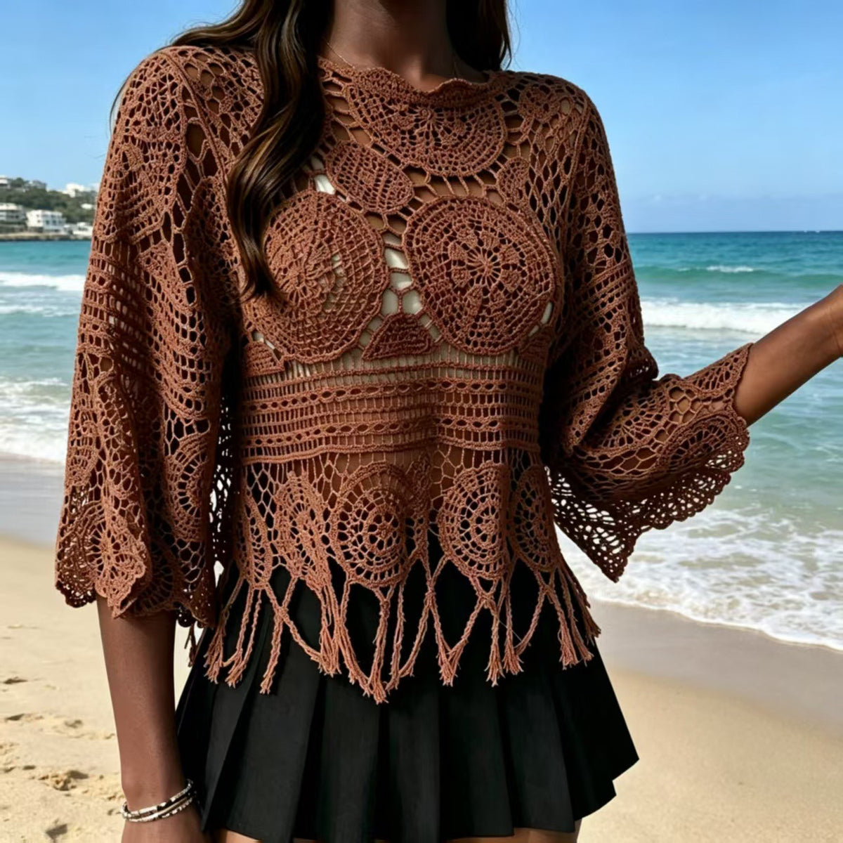 Bohemian Crochet Knit Sweater