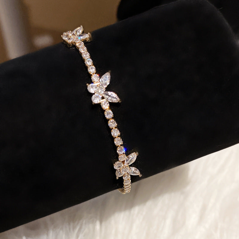 French Style Pink Zircon Flower Bracelet