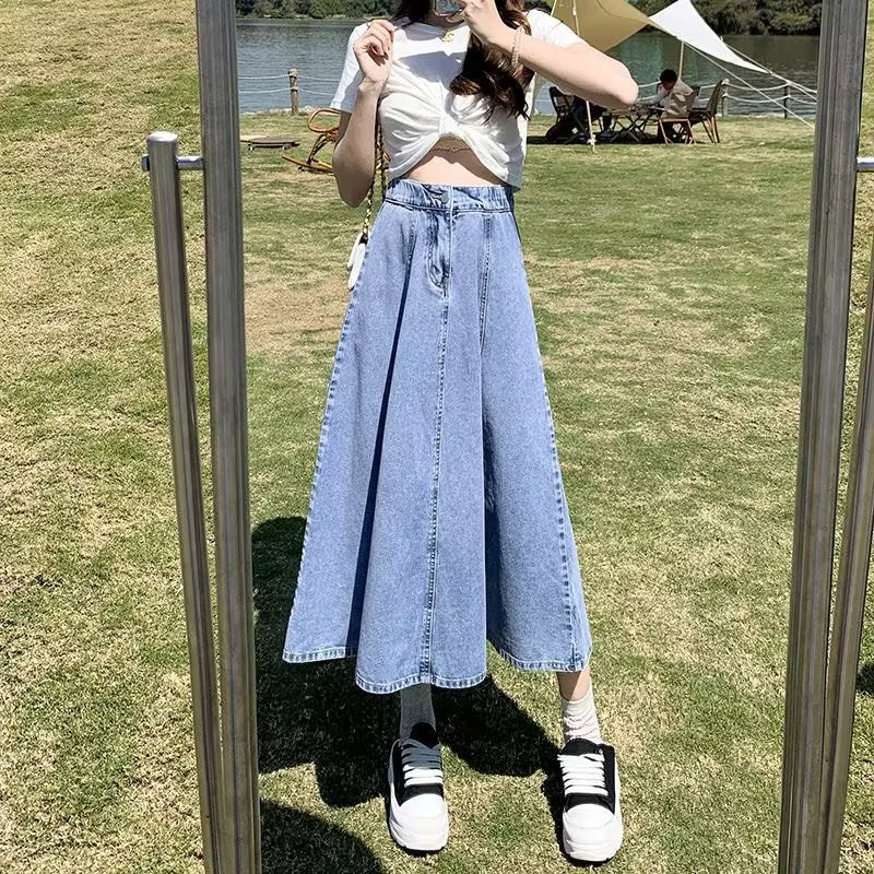 Womens High Waisted Denim A-Line Skirt