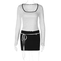 Long Sleeve Square Neck Polka Dot Top and Bodycon Skirt Set