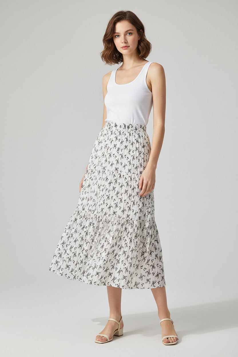Floral Print Chiffon Midi Skirt