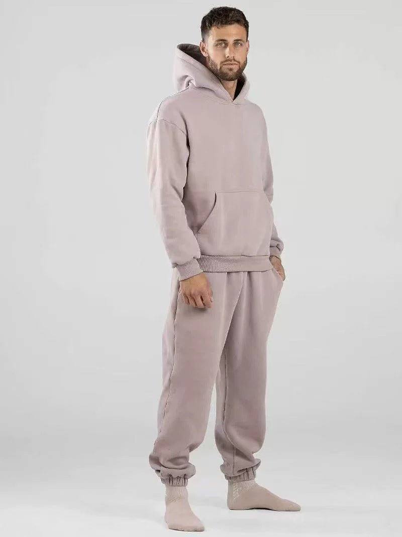 Versatile loose fleece-lined hooded sweatshirt