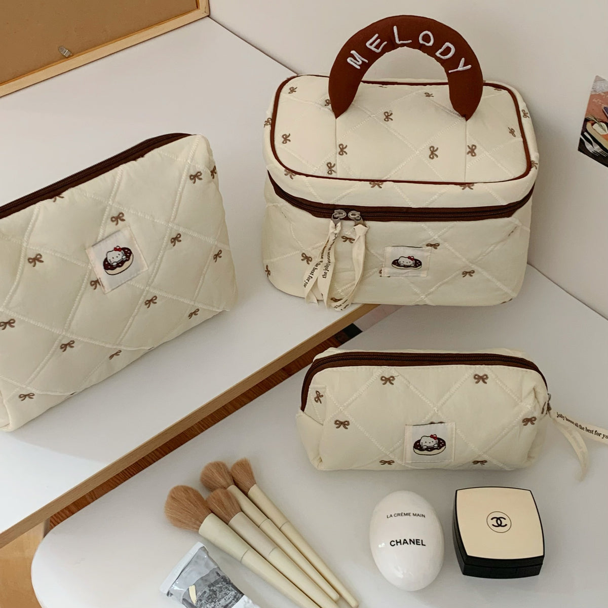 Cute Bow Makeup Bag Women Large Capacity Storage Pencil Case