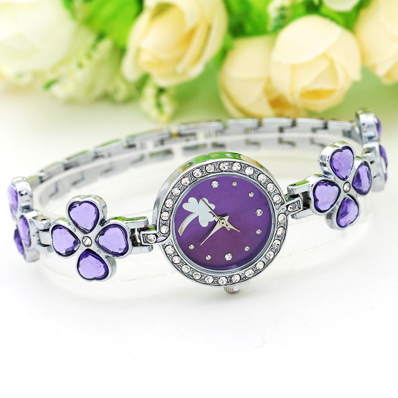 Clover Crystal Bracelet Watch for Women - Elegant Floral Timepiece