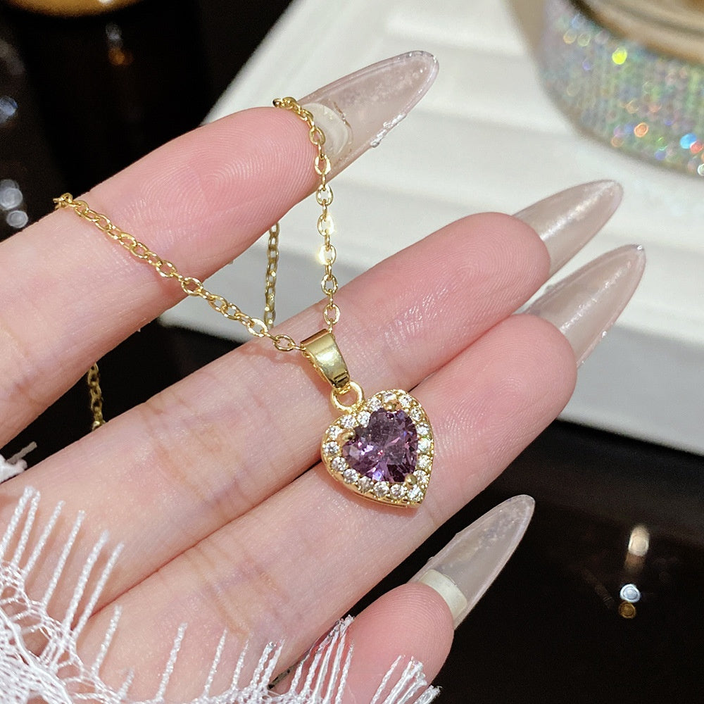 Titanium Steel Zircon Necklace with Geometric Pendant
