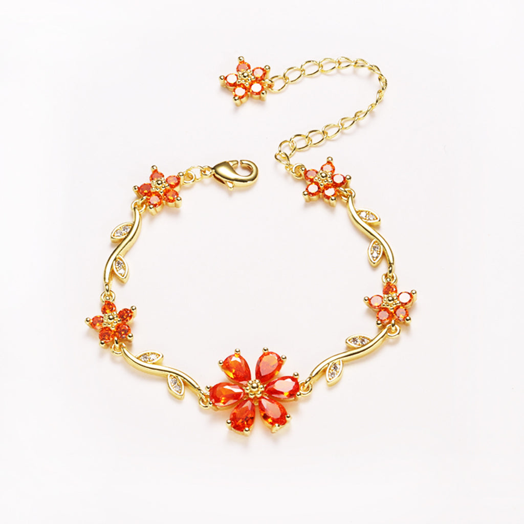 Floral Copper Inlaid Diamond Bracelet