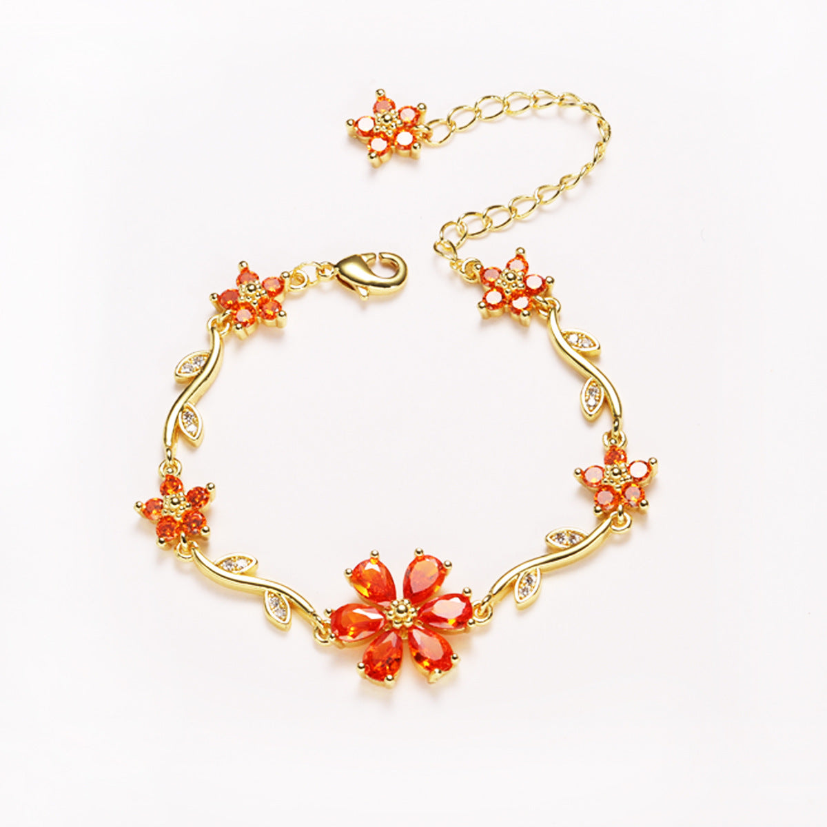 Floral Copper Inlaid Diamond Bracelet