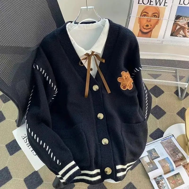 Womens Knit Cardigan Loose Fit V-Neck
