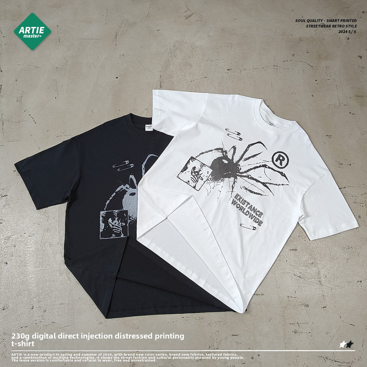 Mens Oversize Printed Cotton T-Shirt in White or Black