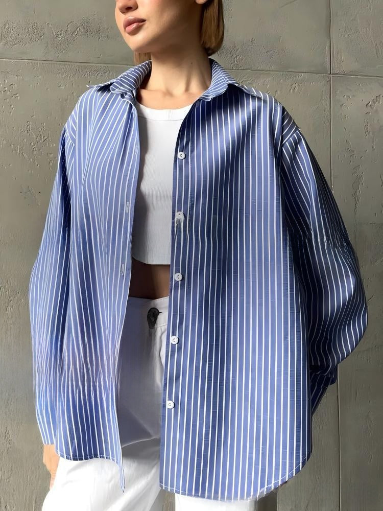 Loose plus-size striped women's shirt