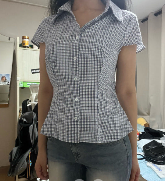 Plaid Color Blocking Slim Fit Shirt