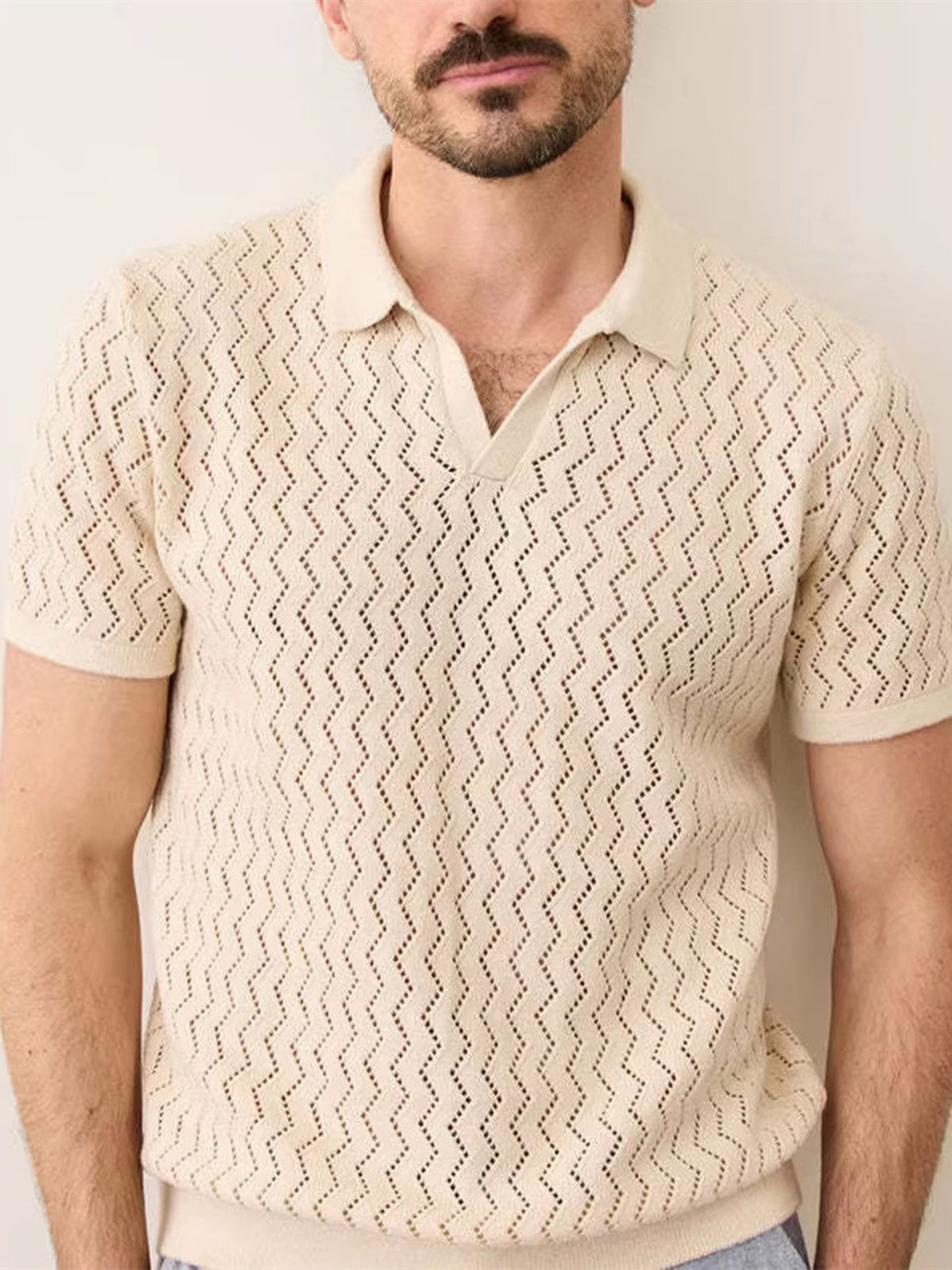 Mens Breathable Hollow Knit Polo Shirt