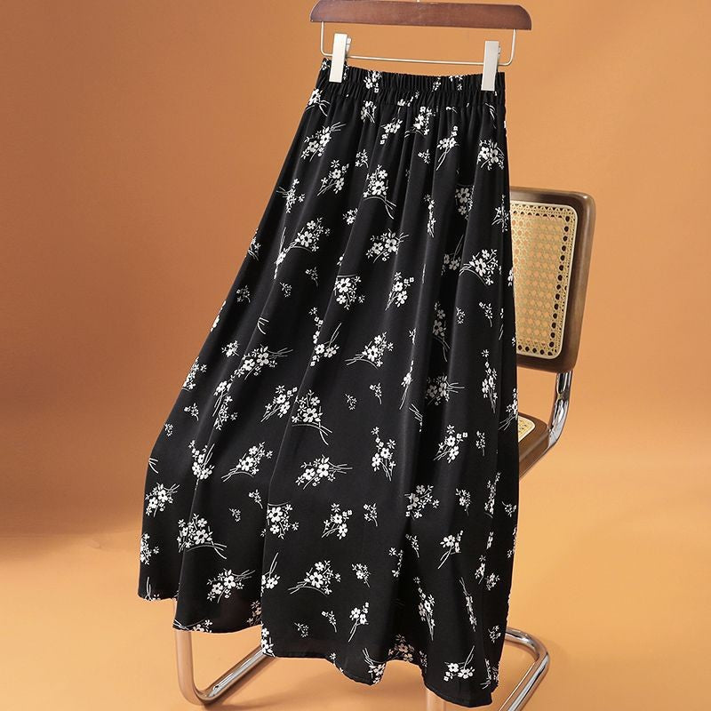 Floral Print Chiffon Midi Skirt