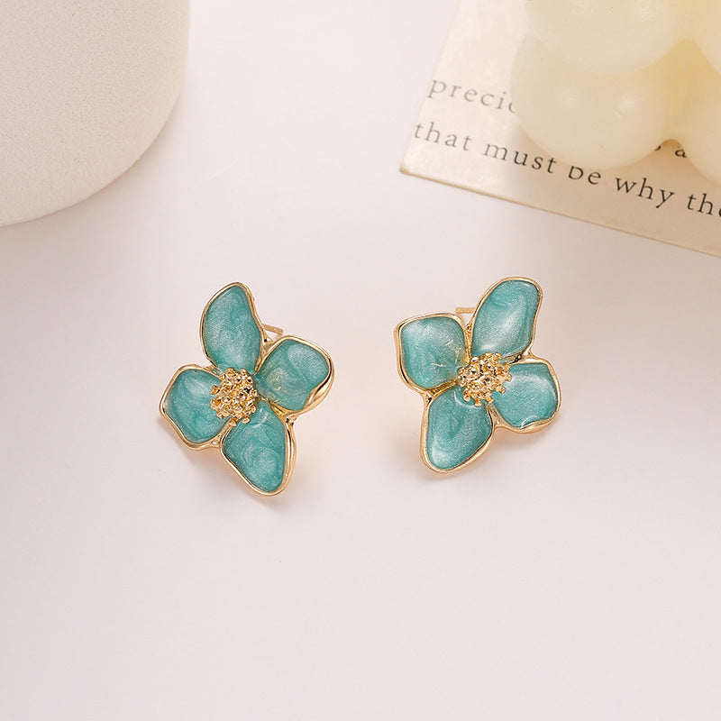 Korean version of green flower earrings
