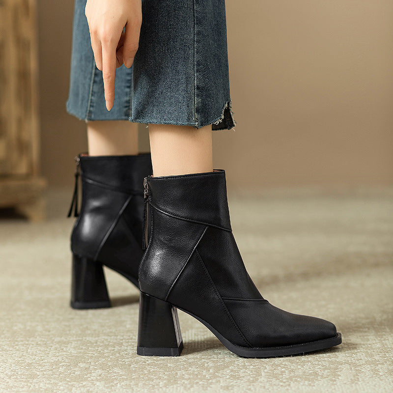 Women Square Toe Chunky Heel Fashion Boots